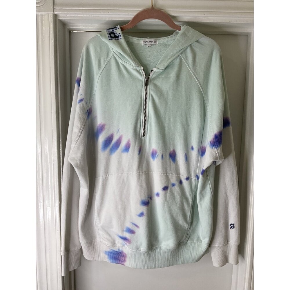 PELOTON 3/4 Zip Tie Dye Hooded Sweatshirt Hippie Workout Cyclist Size XL
